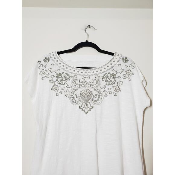 Pure J Jill Womens Small T-shirt Top EMBROIDERED Cap Sleeve Short Sleeve White - Picture 3 of 8